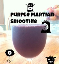 Purple Martian Smoothie! Find this and more fun smoothies that will help get in some extra veggies into your kids diets! Adventures in Mindful Living