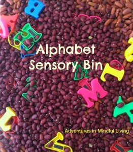 Alphabet Sensory Bin! A super fun way to let kids learn through play! Adventures in Mindful Livings Letter Fun Series!