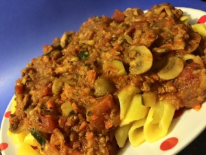Bomb-Diggity “Bolognese”! This is a tasty,easy,super hearty and healthy meal! You will never miss the meat!