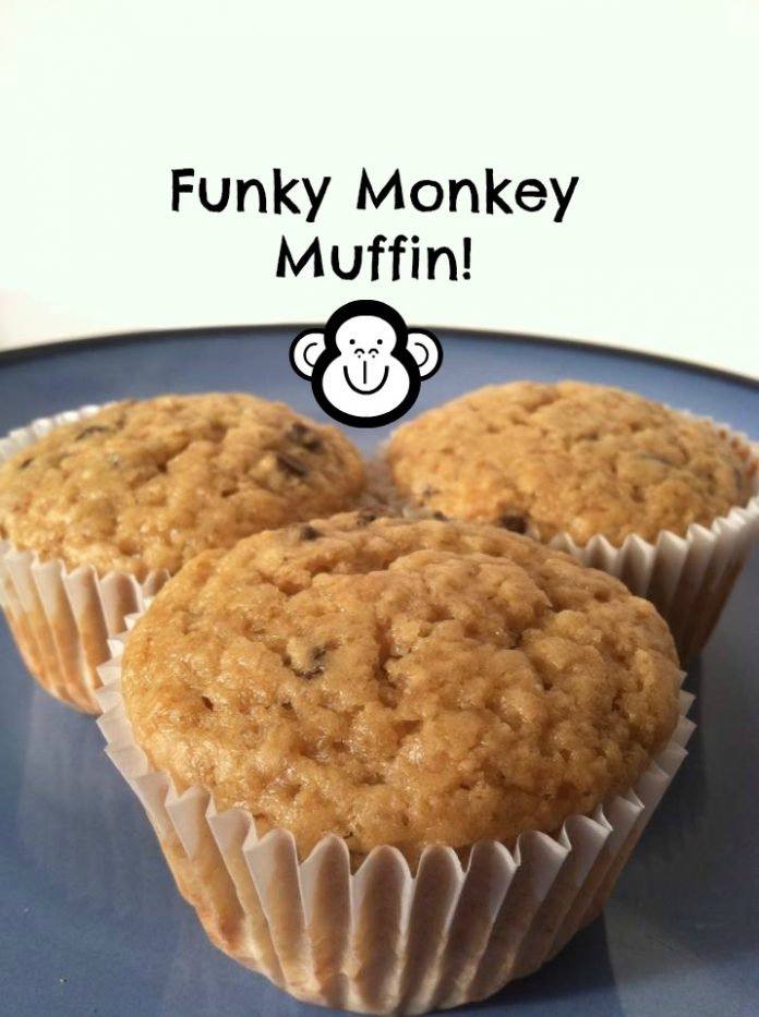 Funky Monkey Muffin! The perfect chocolate chip,peanut butter, and banana muffin for your cool little funky monkey!