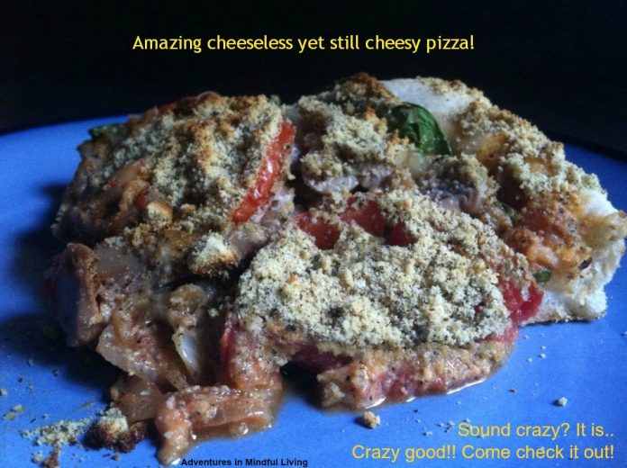 Amazing cheeseless yet still cheesy pizza! Curious how that can even be right? You have to check this out then! This is my new favorite pizza by far! ( Dairy free/ Vegan friendly)